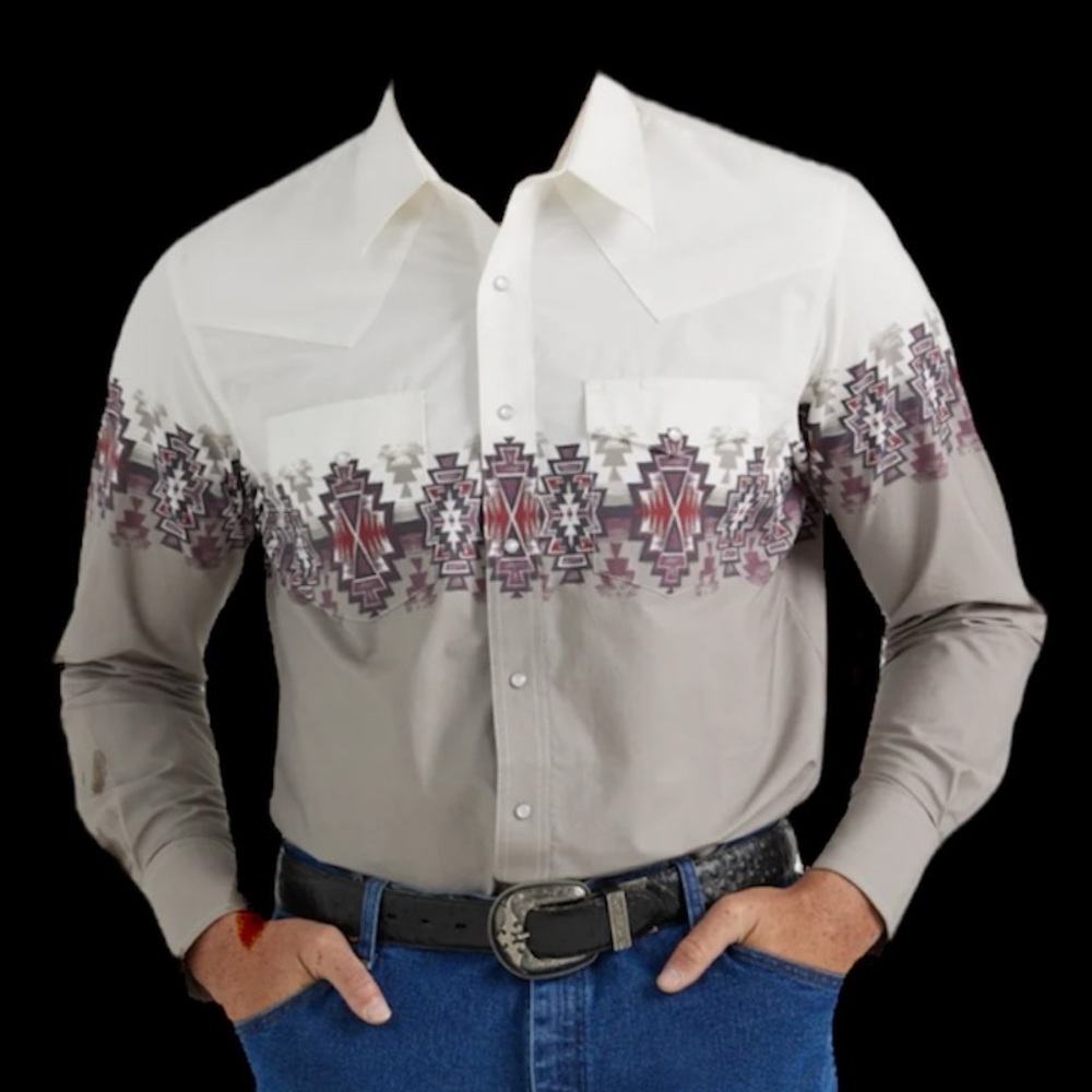 Checotah White Aztec Printed Snap Down Long Sleeve Shirt XXL Wrangler